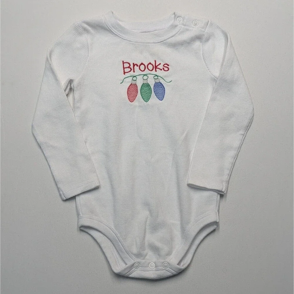 Brooks Winter Christmas Embroidered Garanimals Long Sleeve Bodysuits - 24 Months